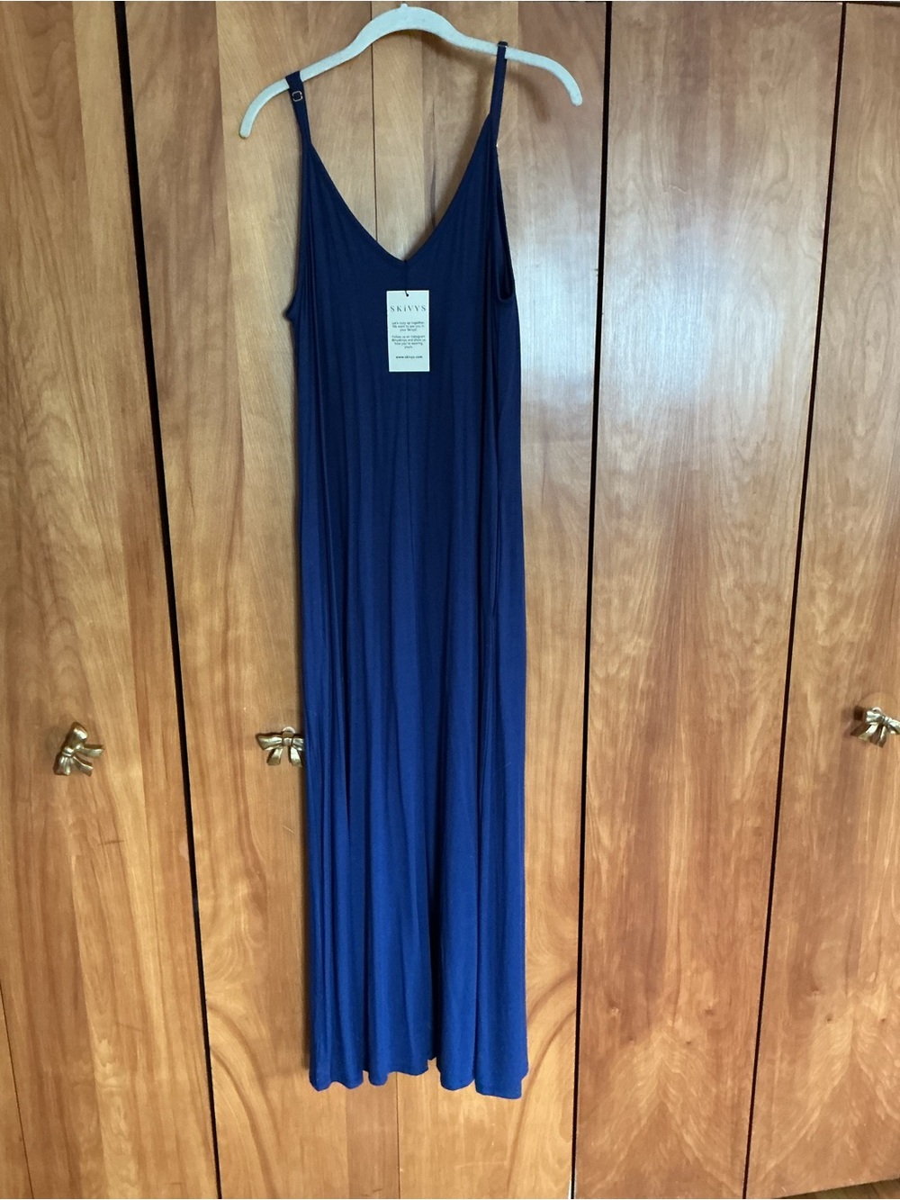 Sleeveless Navy Maxi Slip Dress with V-Neck